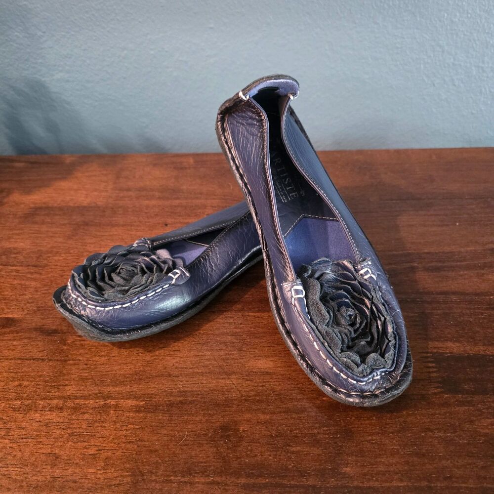L'Artiste Spring Step Dezi Shoe 35 US 5 Blue Leather Flower Slip On Loafer Flat